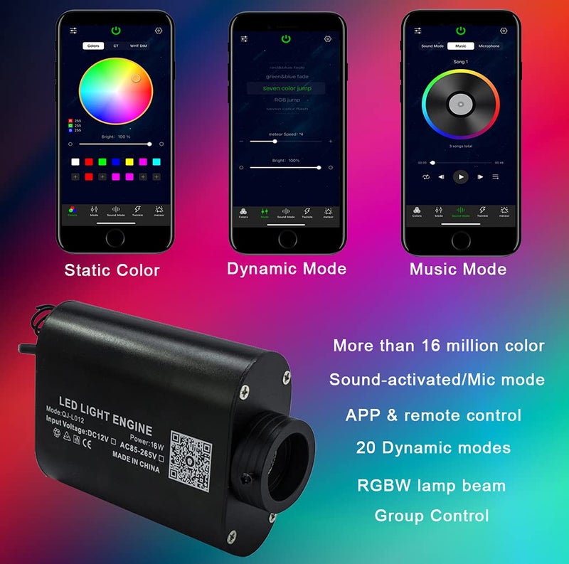 AZIMOM LED Bluetooth 16W RGBW Fiber Optic Light Star Ceiling Kits 150pcs 0.03in 6.5ft Sensor Music Mode Remote/APP Control Car Use Home Headliner Lighting Decoration - Image 2